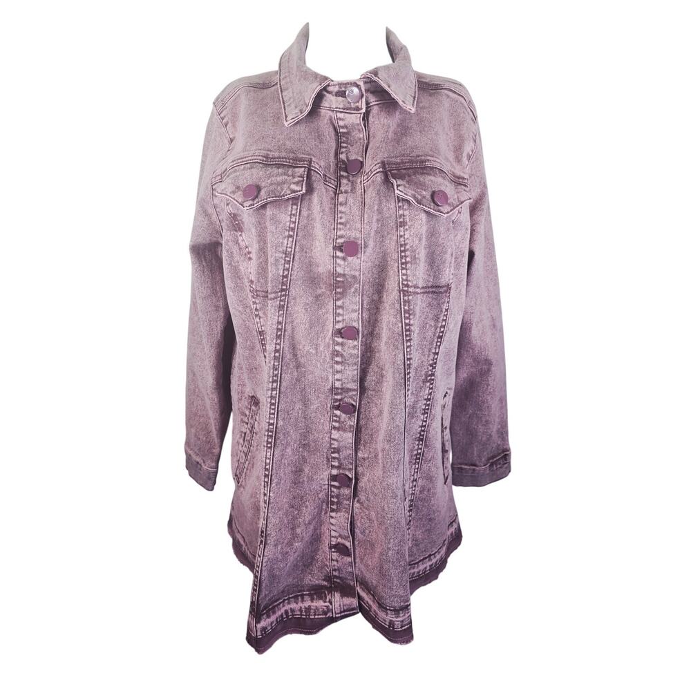 LOGO By Lori Goldstein Washed Purple Frayed Hem Jean Denim Women's Jacket 18W